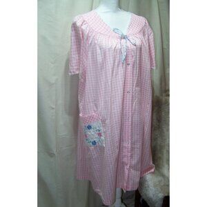 Vintage Robe Nightgown Sleep Dan-Ellen Pink Plaid Large Casual